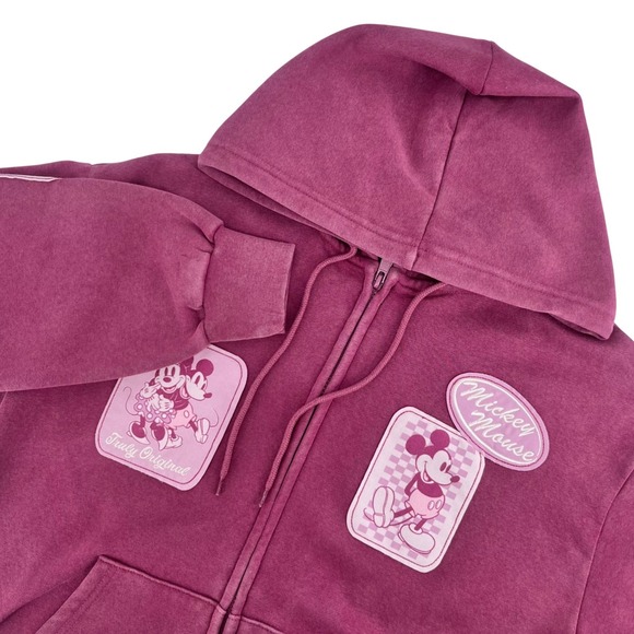 Disney Mickey Mouse Tops - NWT Disney Mickey and Friends Full Zip Hoodie Women's Large Red Patches